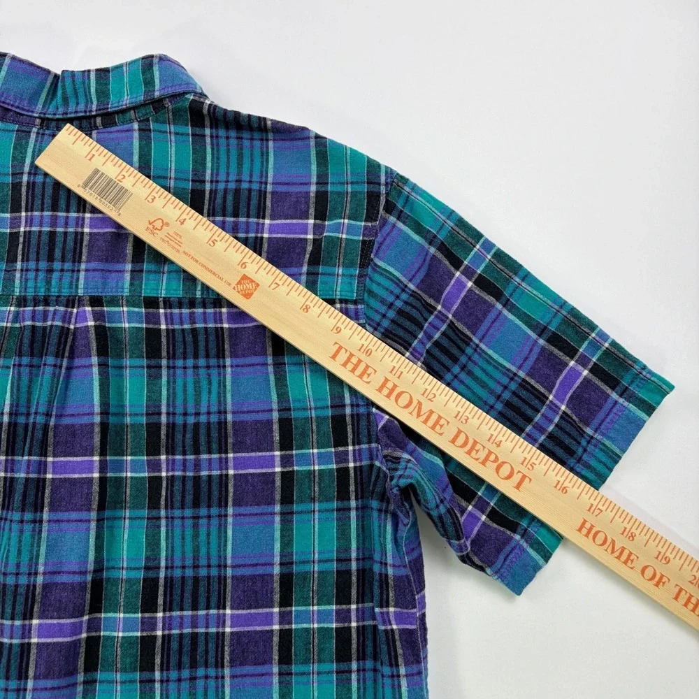 Outdoor Research Weisse Plaid Shirt Mens M Teal Purple Hemp Cotton S/S Button